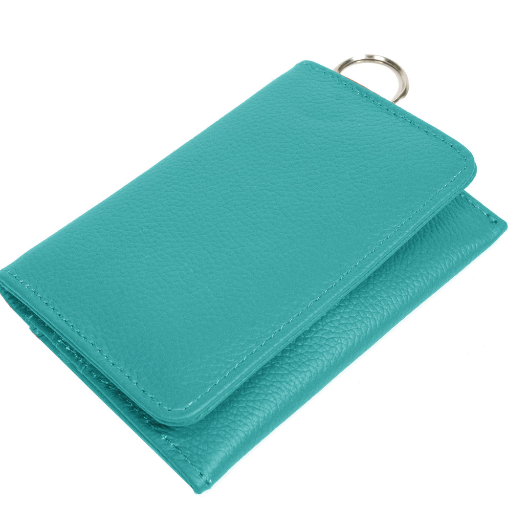 RFID Genuine Leather Key Ring Wallet Credit Card Holder 3 Slots ID Transparent Image 3