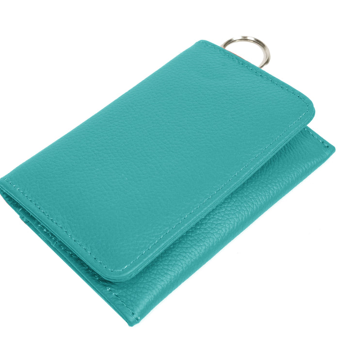 RFID Genuine Leather Key Ring Wallet Credit Card Holder 3 Slots ID Transparent Image 3