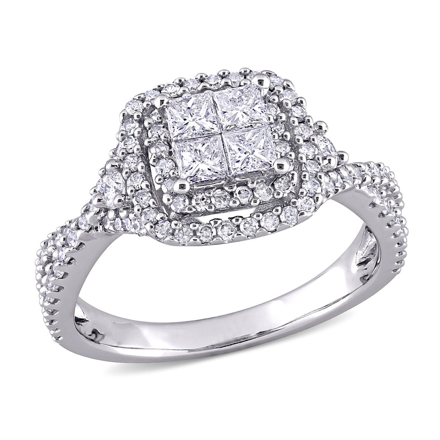 0.95 Carat (ctw H-I, I2-I3) Princess-Cut Diamond Infinity Halo Engagement Ring in 10K White Gold Image 1
