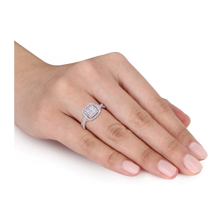 0.95 Carat (ctw H-I, I2-I3) Princess-Cut Diamond Infinity Halo Engagement Ring in 10K White Gold Image 4