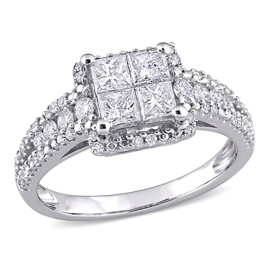 1.00 Carat (ctw H-I, I2-I3) Princess-Cut Diamond Engagement Ring in 10K White Gold Image 1