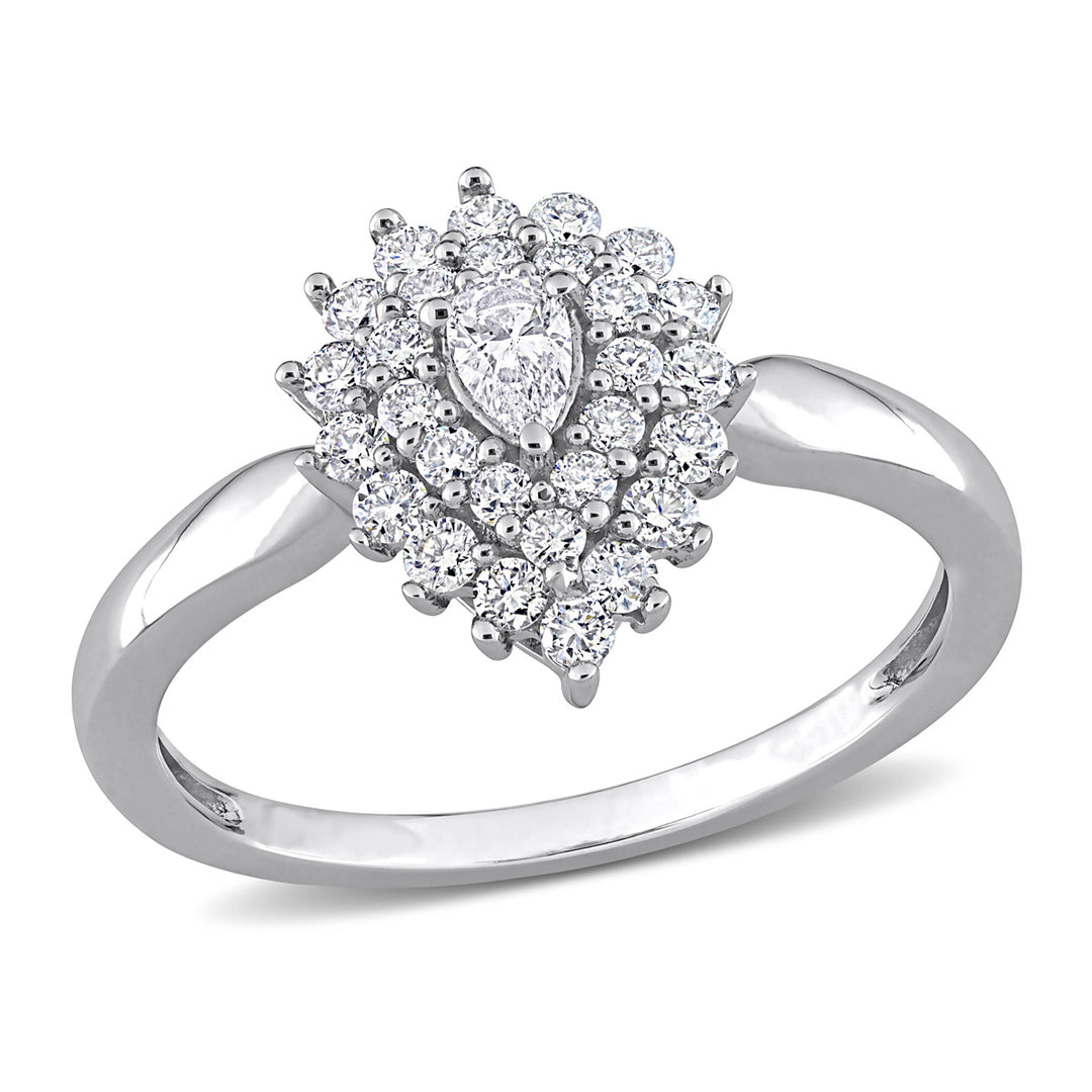 1/2 Carat (ctw H-I, I1-I2) Diamond Cluster Halo Engagement Ring in 14K White Gold Image 1