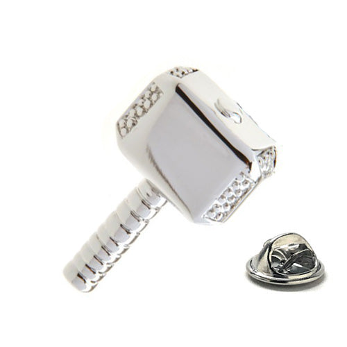 Silver Mighty Thor Hammer Lapel Pin Tie Pin Tack Image 1