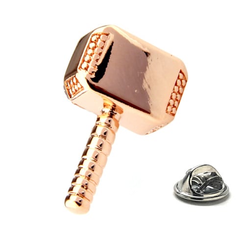 Rose Gold Mighty Thor Hammer Lapel Pin Tie Pin Tack Image 1