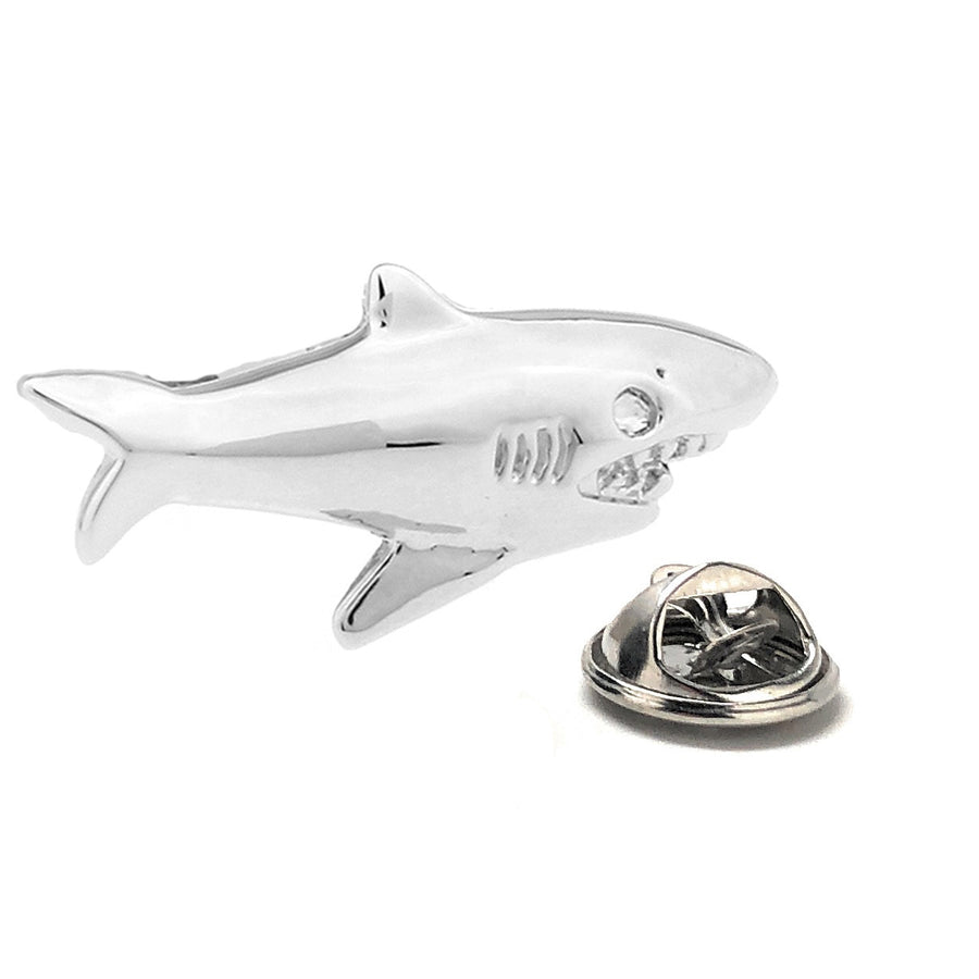 Silver Shark Lapel Pin Great White Killer Tie Pin Image 1