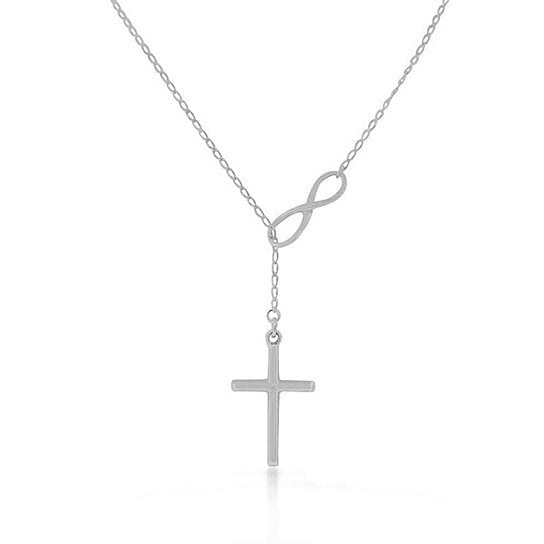 Silver Filled High Polish Finsh  Infinity Drop Cross Lariat Necklace Image 2