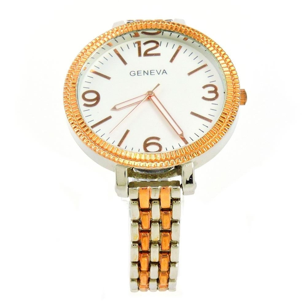 2Tone Rose Gold Large Face Womens Bracelet Watch Image 4