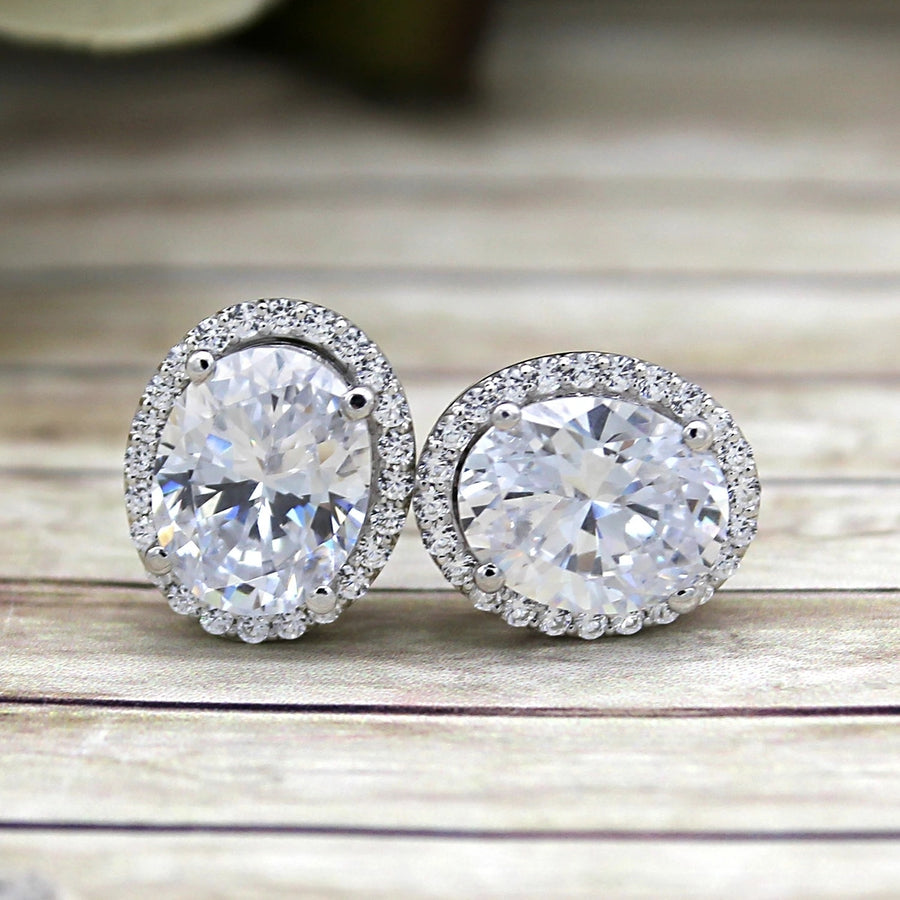Oval Cut Halo Stud Earrings Made With Crystals From Swarovski Image 1