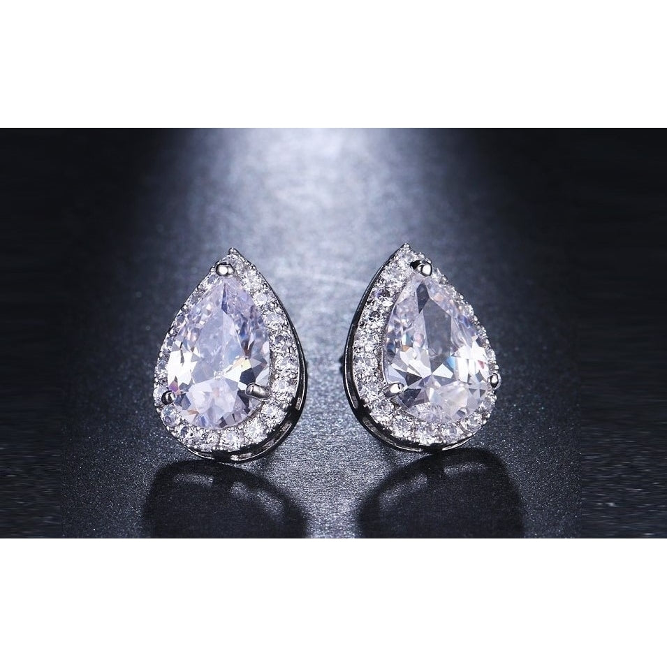 Teardrop Cut Halo Stud Earrings Made With Crystals By Swarovski Image 1