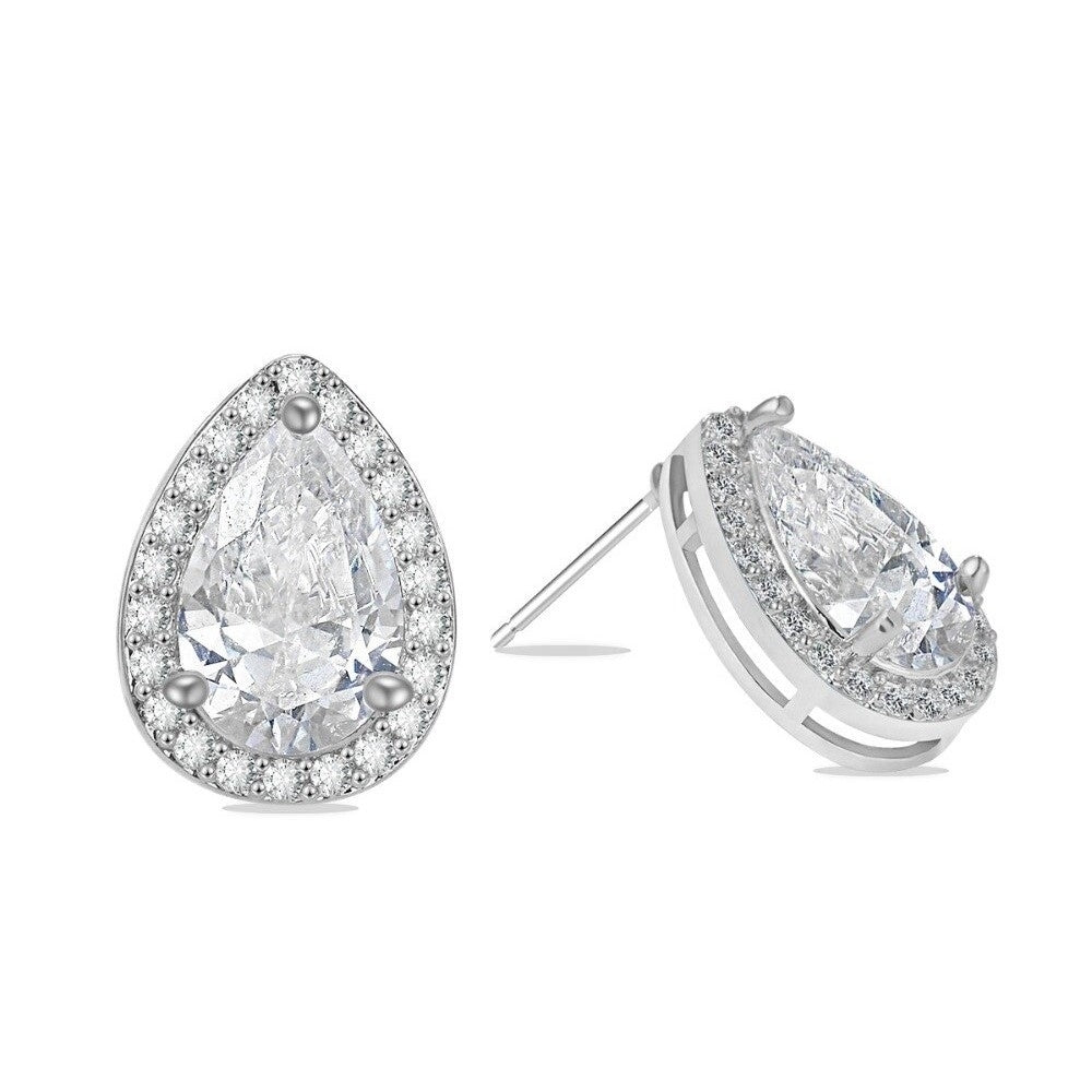 Teardrop Cut Halo Stud Earrings Made With Crystals By Swarovski Image 2