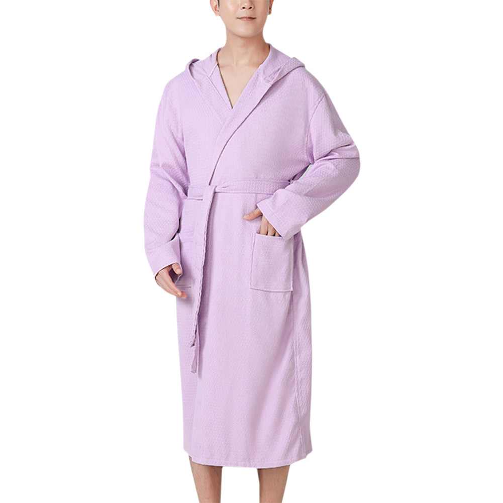 Men Solid Color Lace-Up Hooded Nightgown Image 3