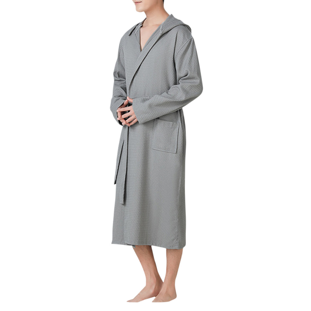 Men Solid Color Lace-Up Hooded Nightgown Image 1