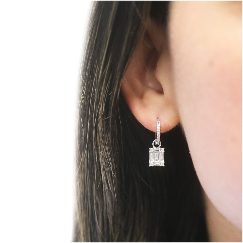Round and Emerald Cut Huggie Drop Earrings With Crystals From Swarovski Image 2