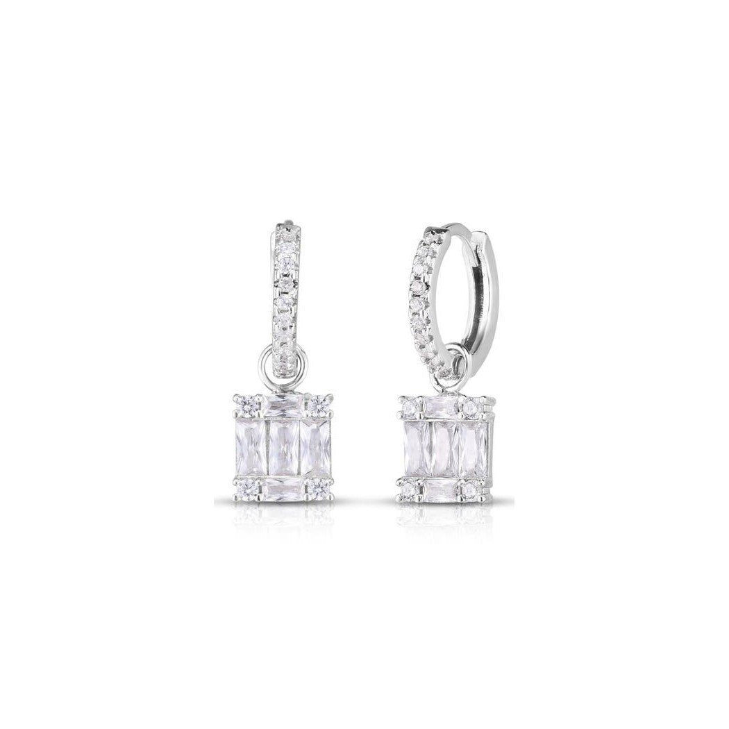 Round and Emerald Cut Huggie Drop Earrings With Crystals From Swarovski Image 3