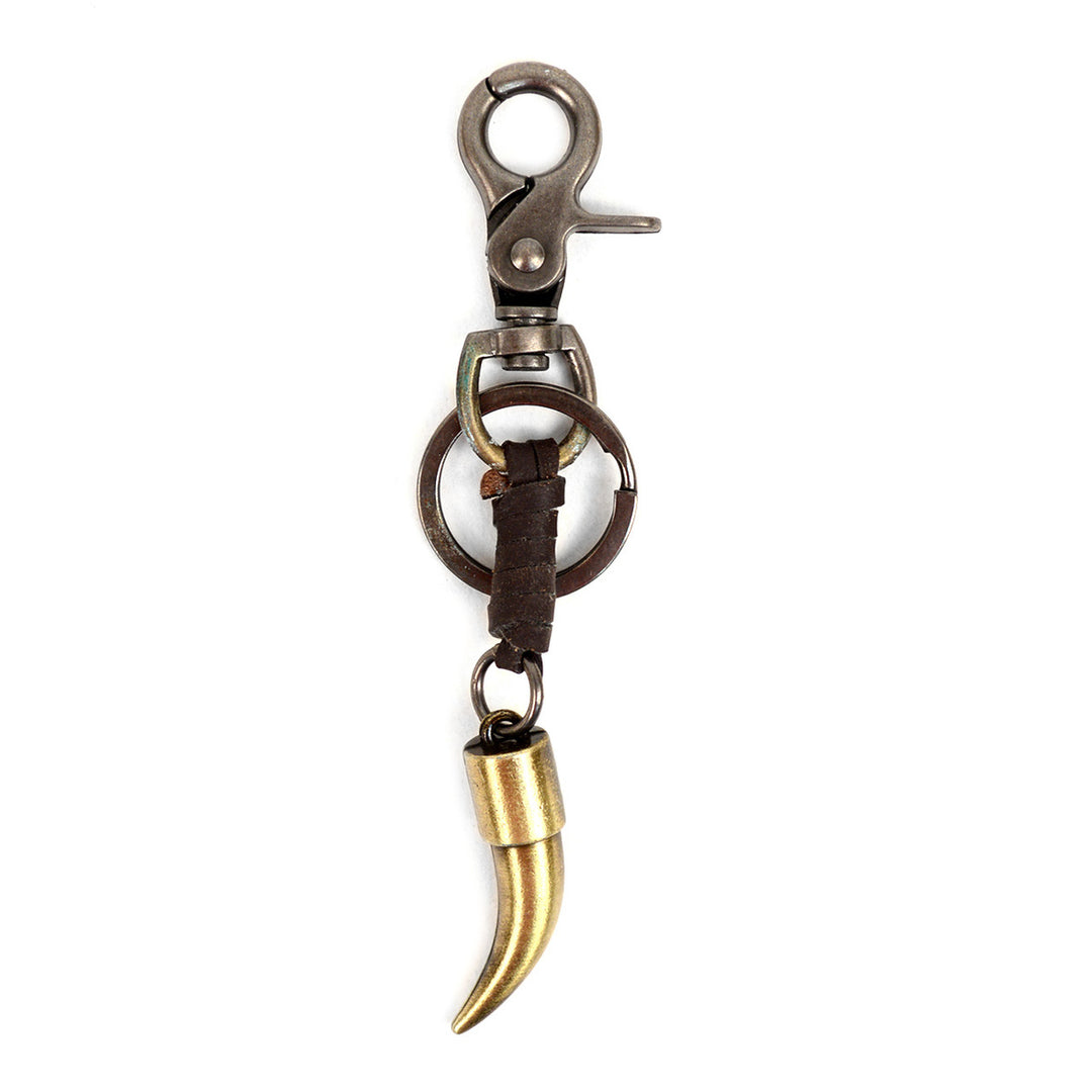 Metal Wolf Tooth Keychain Genuine Leather Fancy Clip and Key Ring Image 1