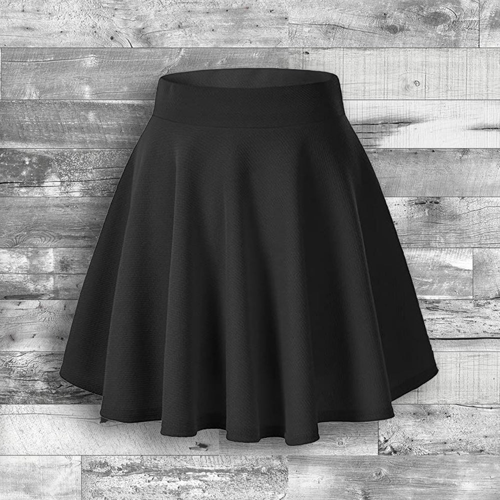 Basic Skater Skirt Women Grey Black Stretch Fabric Pull-On Comfortable Fit Image 2