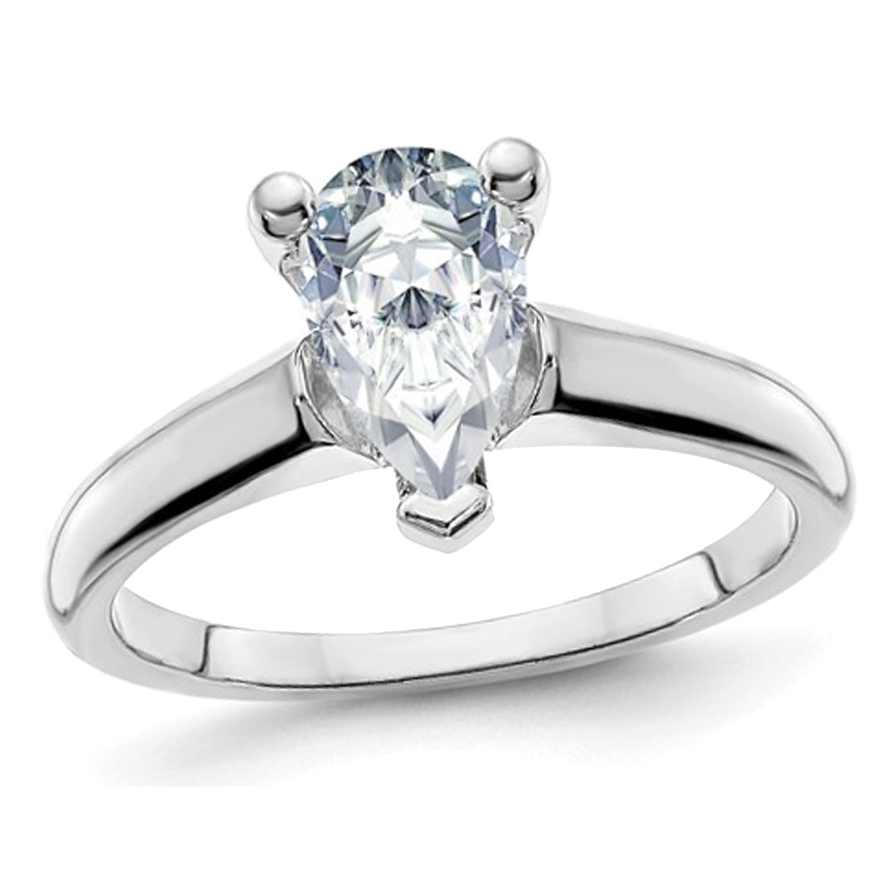 3.00 Carat (ctw Color D-E-F) Synthetic Pear-Cut Moissanite Solitaire Engagement Ring in 14K White Gold Image 1