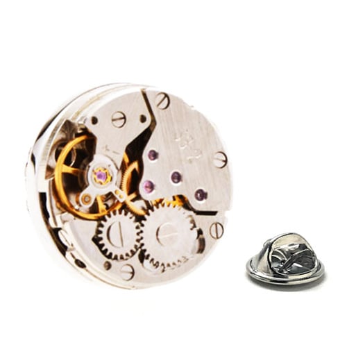 Round Watch Movements Lapel Pin Steampunk Silver Deconstructed Enamel Pin Tie Tack Engineering Engineer   Tie Pin Image 1