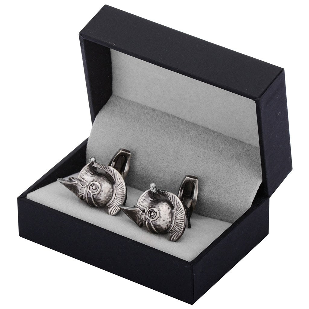 Spartan Helmet Cufflinks Highly Detailed Cuff Links Whale Tail Backing 3D Design Image 4