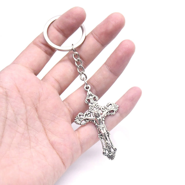 Key Chain St. Saint Benedict Cross Crucifix Silver 3D Detailed Keyring Image 3