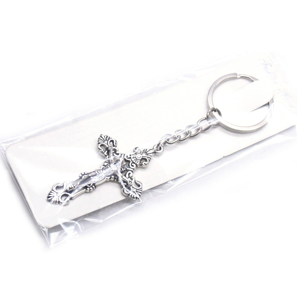 Key Chain St. Saint Benedict Cross Crucifix Silver 3D Detailed Keyring Image 4