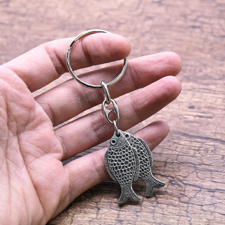 Lucky Fisherman Keychain Silver 3D Design Fish Keyring Image 3