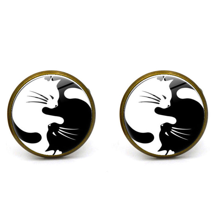 Cat Cufflinks Yin and Yang Cats Black and White Cuff Links Image 1