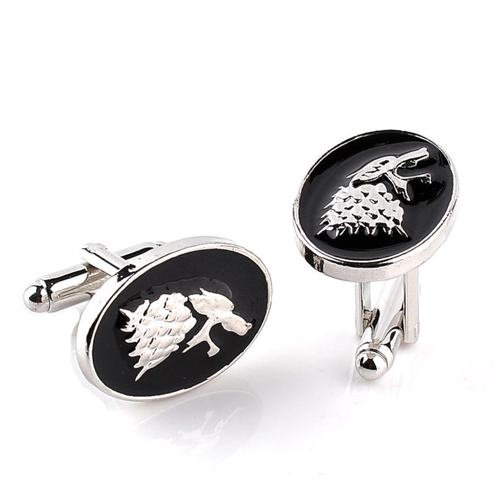 Wolf Cufflinks Medieval Wolf of the Black Forest Black Enamel Silver Tone Cuff Links Image 1