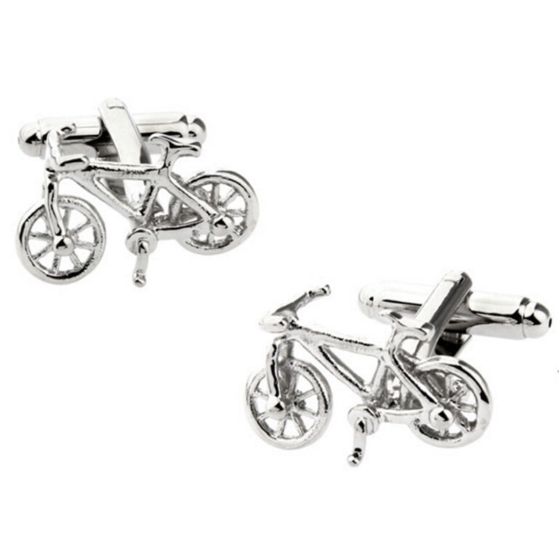 Silver Bike Cufflinks Cyclist Bicycle Biker Cuff Links Highly Detailed Design Image 1