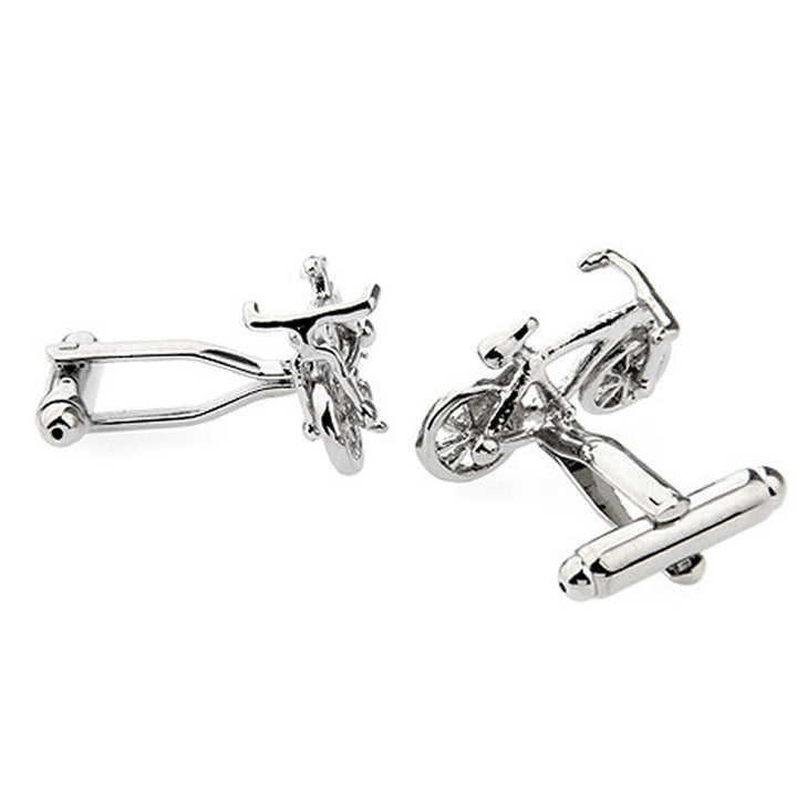 Silver Bike Cufflinks Cyclist Bicycle Biker Cuff Links Highly Detailed Design Image 2