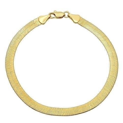 Unisex Real Gold Filled High Polish Finsh  Magic/Snake Chain Bracelet Flat Herringbone Chain Link Bracelet for Men Women Image 1
