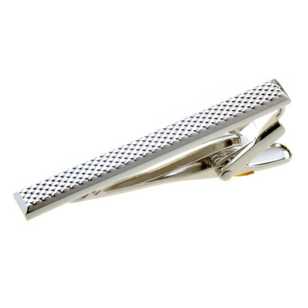 Cut Checkering Tie Clip Silver Highly Detailed Silver Tone Tie Bar Image 1