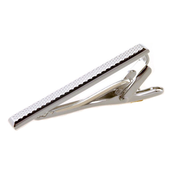 Cut Checkering Tie Clip Silver Highly Detailed Silver Tone Tie Bar Image 2