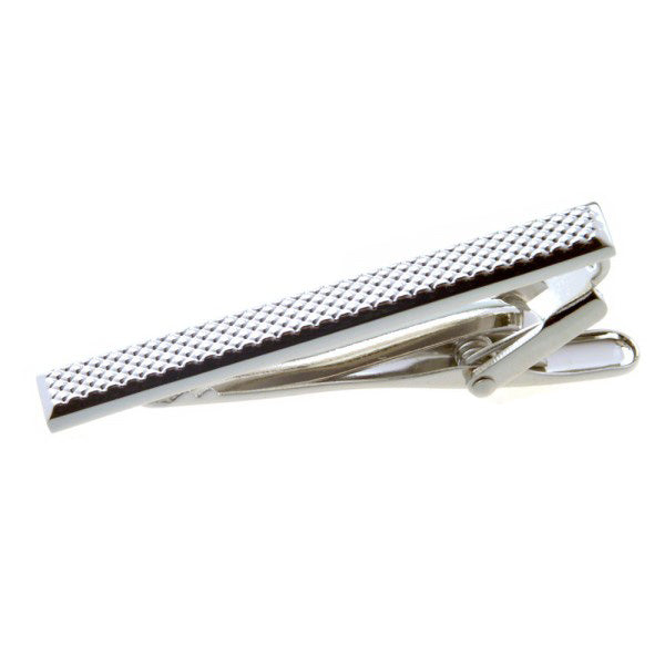 Cut Checkering Tie Clip Silver Highly Detailed Silver Tone Tie Bar Image 3