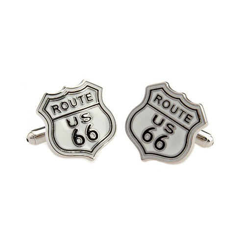 U.S. Route 66 Cufflinks White and Black Enamel Highway 66 Road Sign Cuff Links Image 1