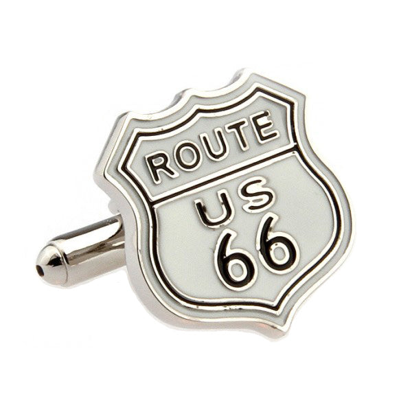 U.S. Route 66 Cufflinks White and Black Enamel Highway 66 Road Sign Cuff Links Image 2
