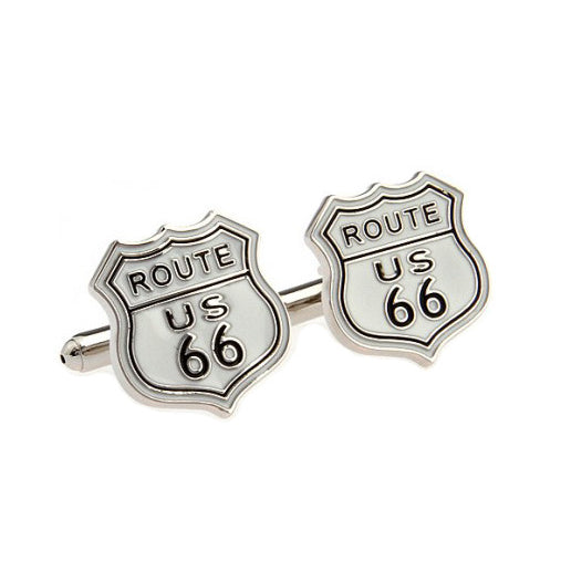 U.S. Route 66 Cufflinks White and Black Enamel Highway 66 Road Sign Cuff Links Image 3