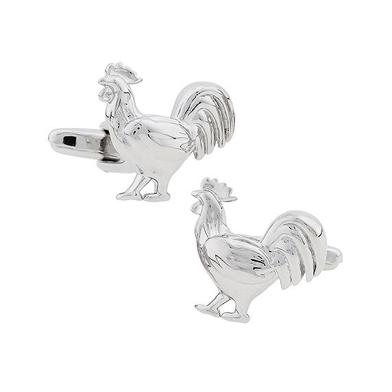 Year of the Rooster Cufflinks Silver 3D Design Chicken Cuff Links Image 1