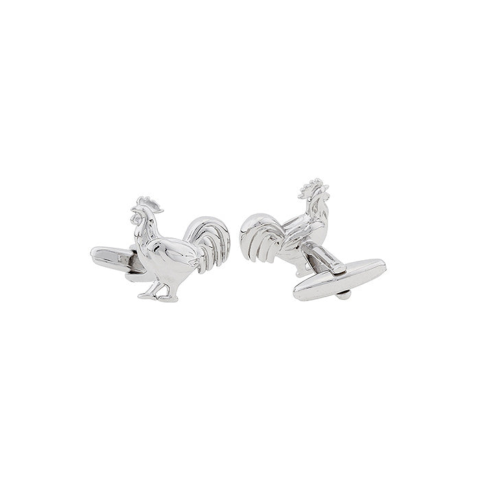 Year of the Rooster Cufflinks Silver 3D Design Chicken Cuff Links Image 2