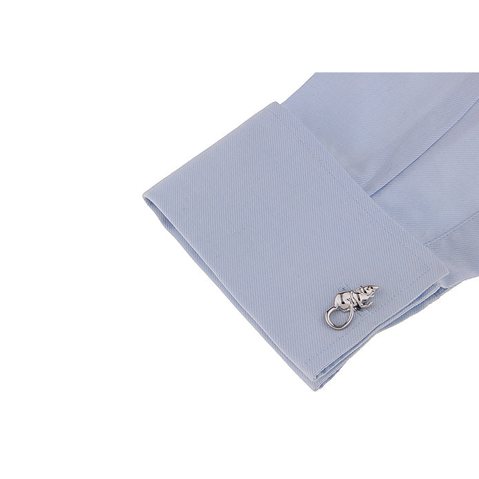 The Year of the Rat Cufflinks Silver 3D Design Cuff Links Image 3