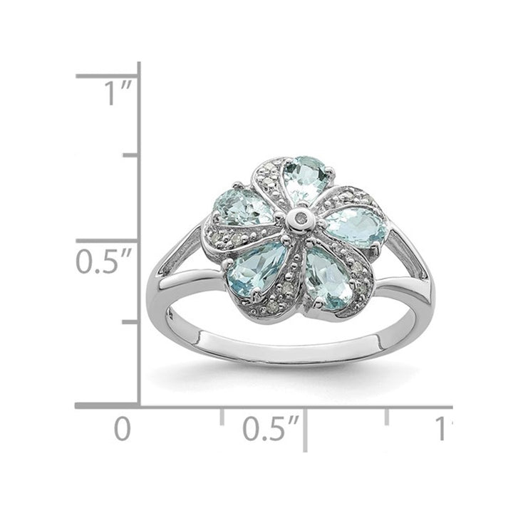 4/5 Carat (ctw) Aquamarine Flower Ring in Sterling Silver Image 3