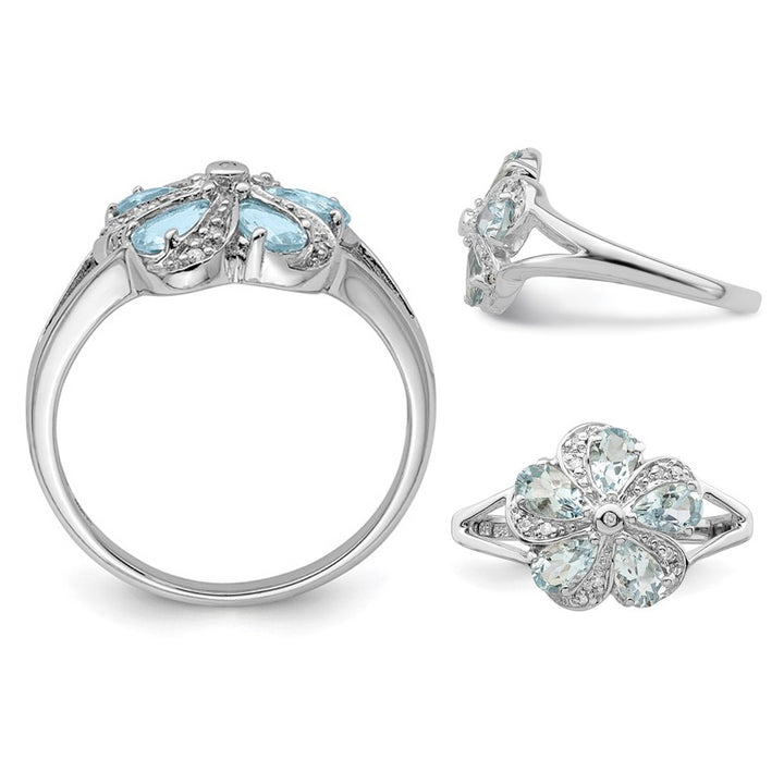 4/5 Carat (ctw) Aquamarine Flower Ring in Sterling Silver Image 4