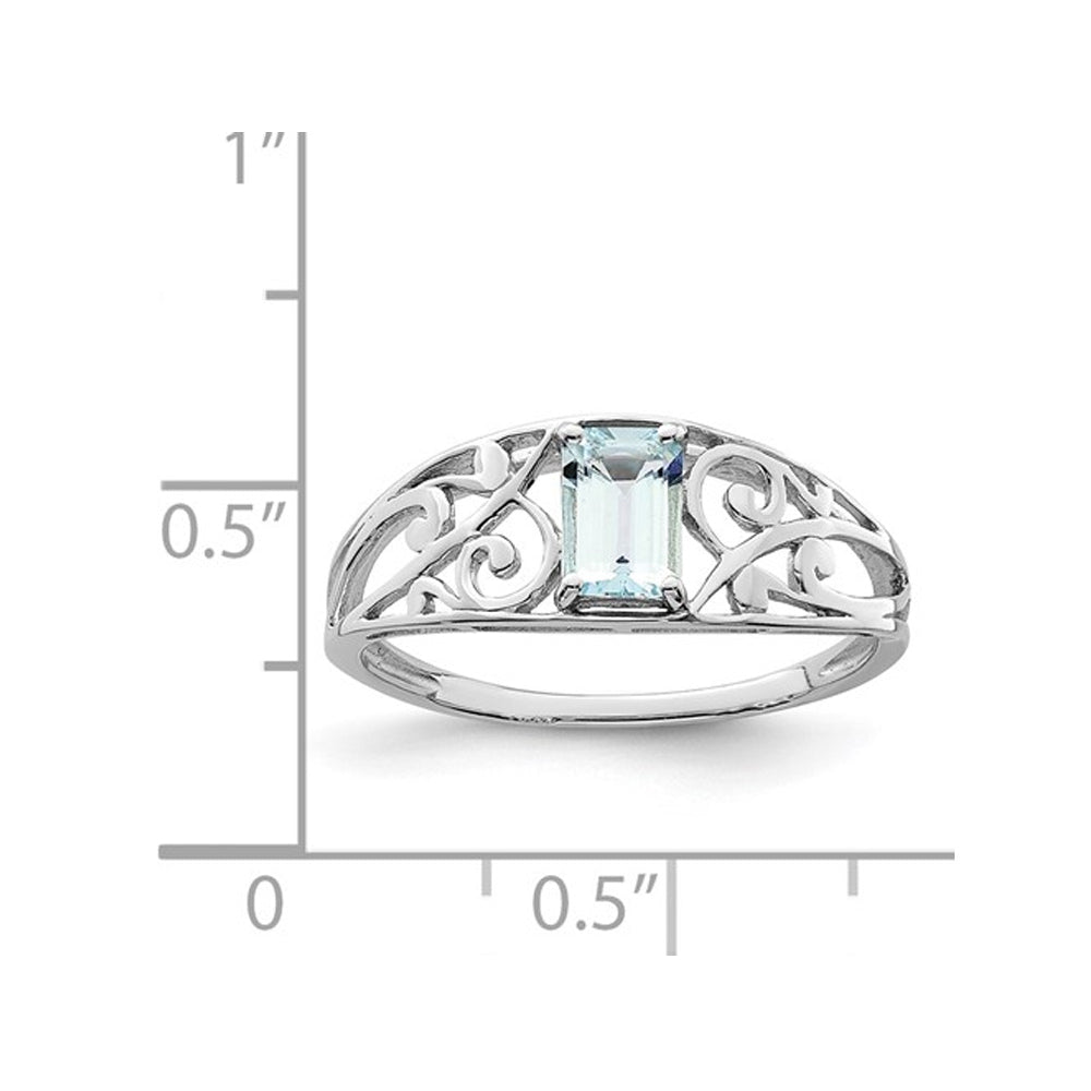 1/2 Carat (ctw) Emerald-Cut Aquamarine Ring in Sterling Silver Image 2