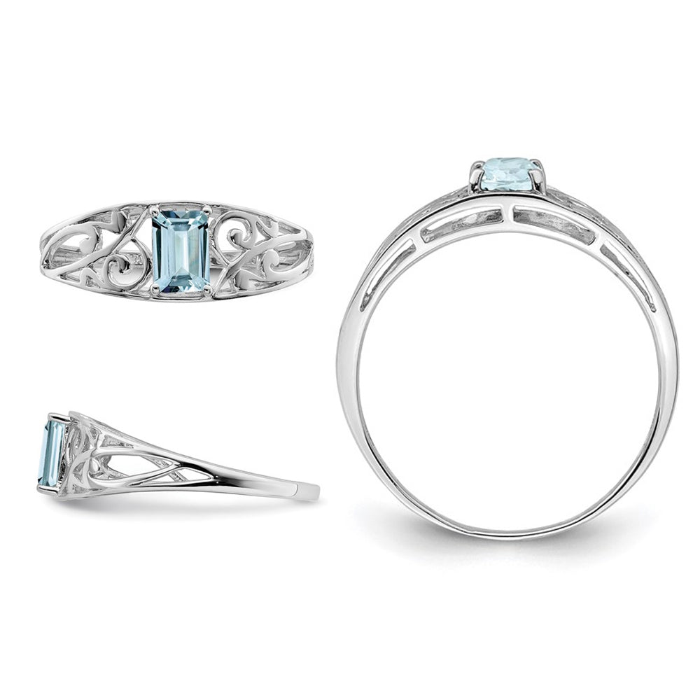 1/2 Carat (ctw) Emerald-Cut Aquamarine Ring in Sterling Silver Image 3