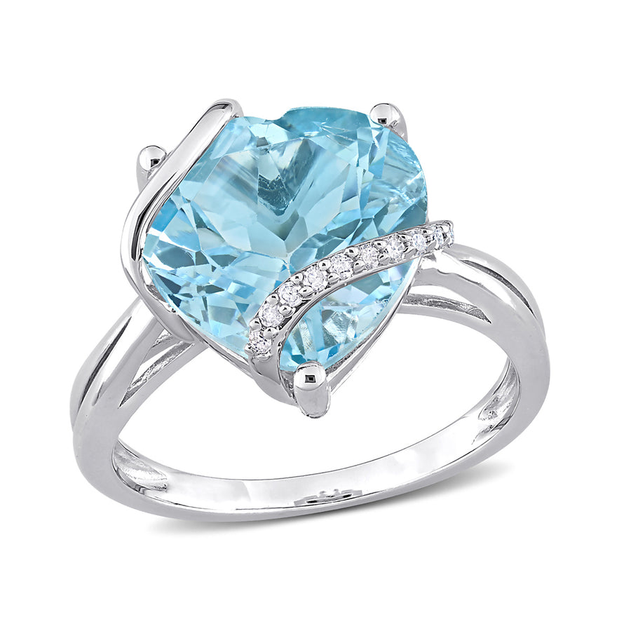 7.00Carat (ctw) Sky-Blue Topaz Promise Heart Ring in Sterling Silver with Accent Diamonds Image 1