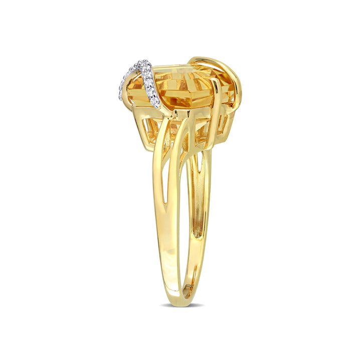 6.00 Carat (ctw) Citrine Ring in Yellow Plated Sterling Silver with Accent Diamonds Image 2