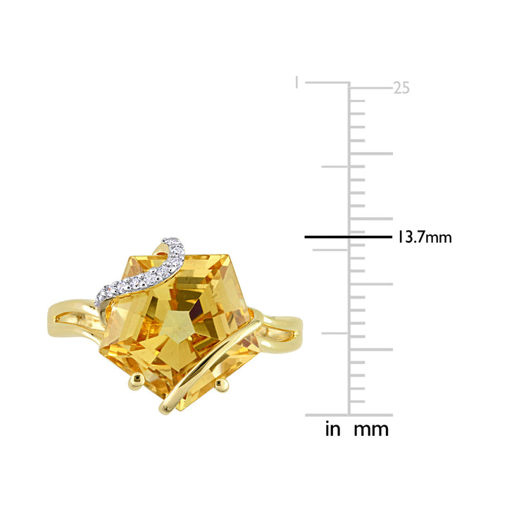 6.00 Carat (ctw) Citrine Ring in Yellow Plated Sterling Silver with Accent Diamonds Image 3