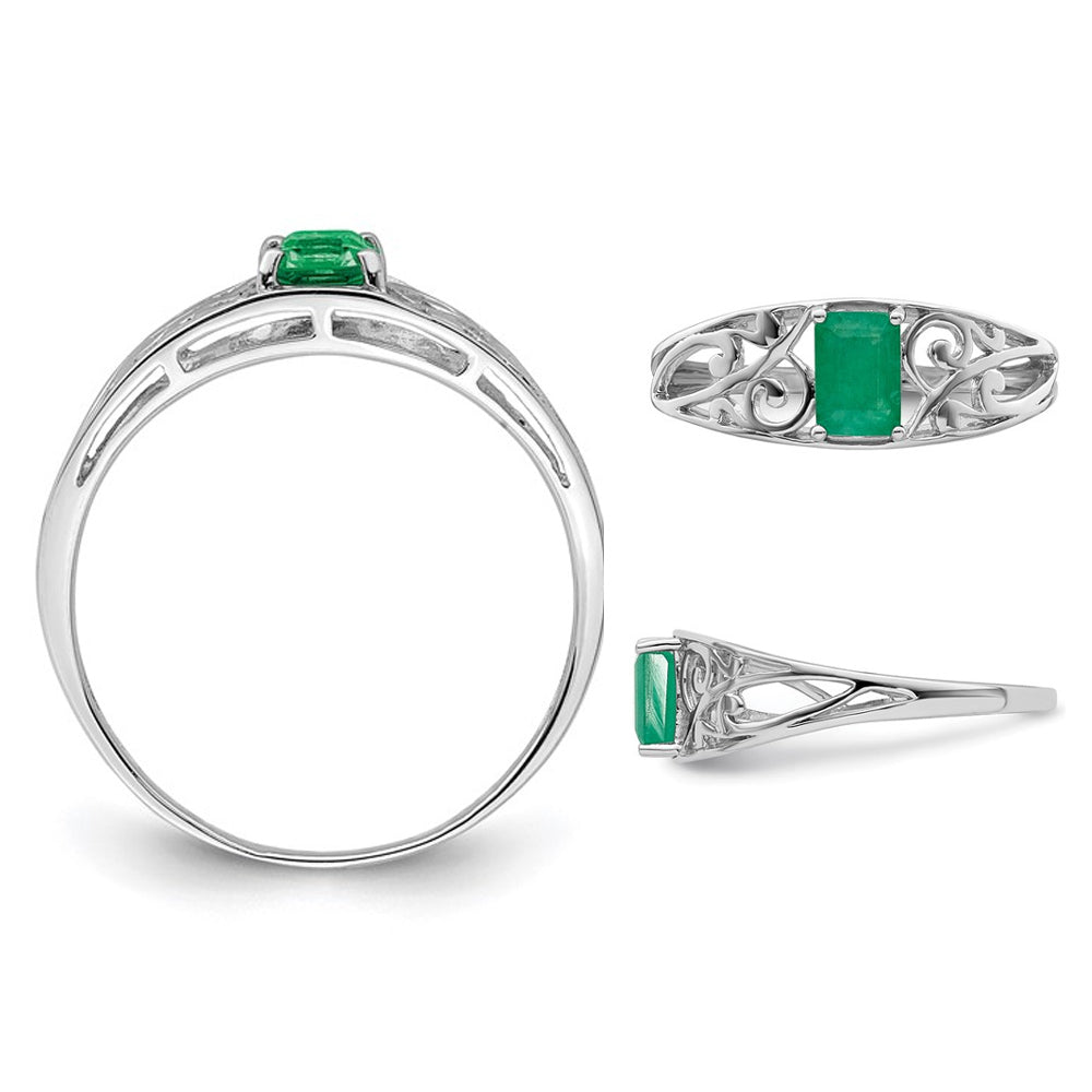 2/5 Carat (ctw) Emerald-Cut Green Emerald Ring in Sterling Silver Image 2