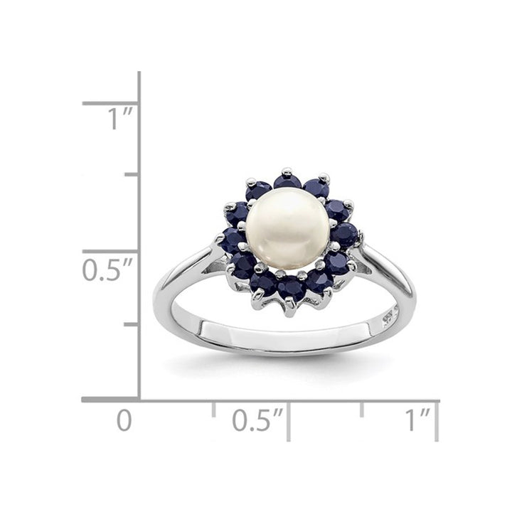 Freshwater Cultured Pearl Ring with Blue Sapphires in Sterling Silver Image 4