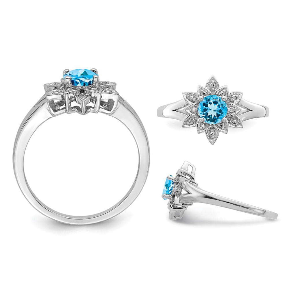 3/5 Carat (ctw) Blue Topaz Flower Ring in Sterling Silver Image 3